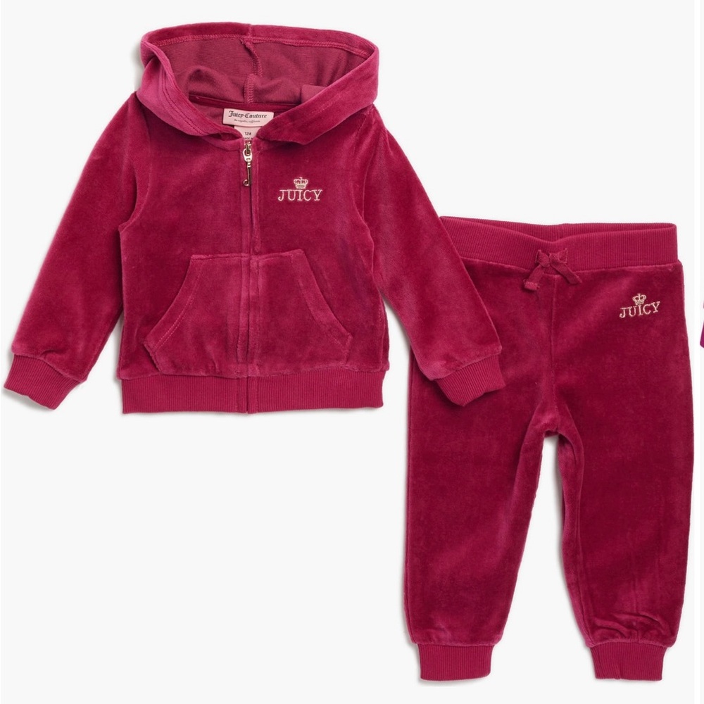 Girls size 7 Juicy Couture Rich Pink Velour Hoodie